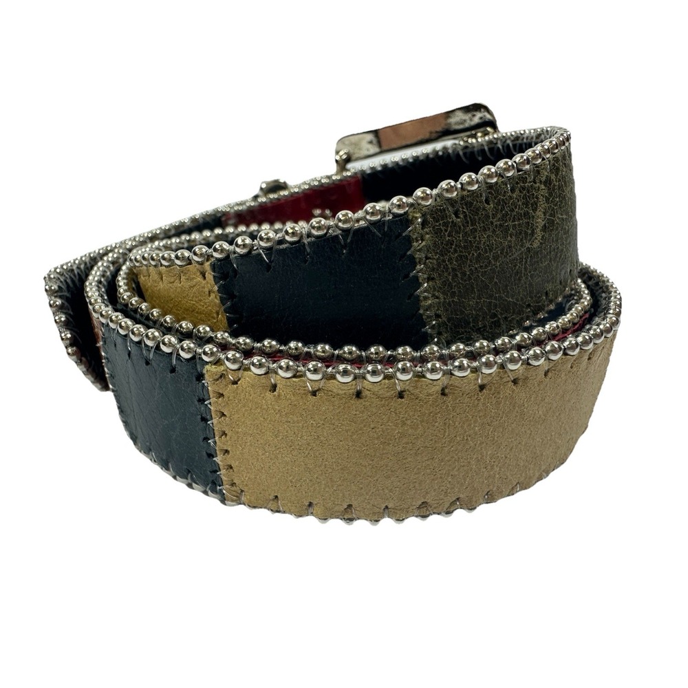 Patchwork Western Boho Belt Womens M Beaded 3115 Red Blue Green Yellow Brown